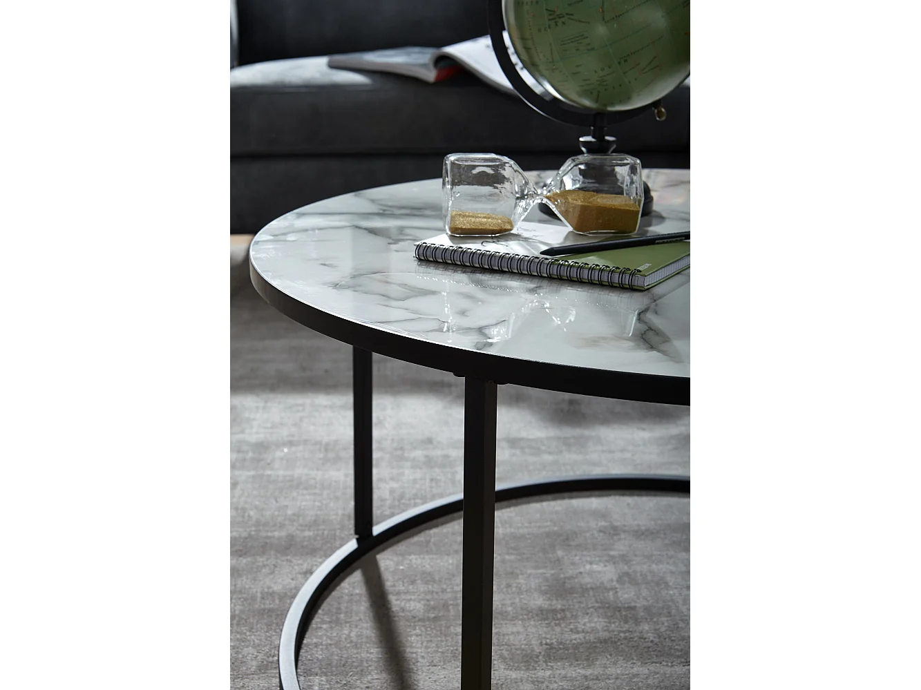 Table Basse de Salon Effet Marbré 80x40x80 cm Table Canapé Moderne Ronde