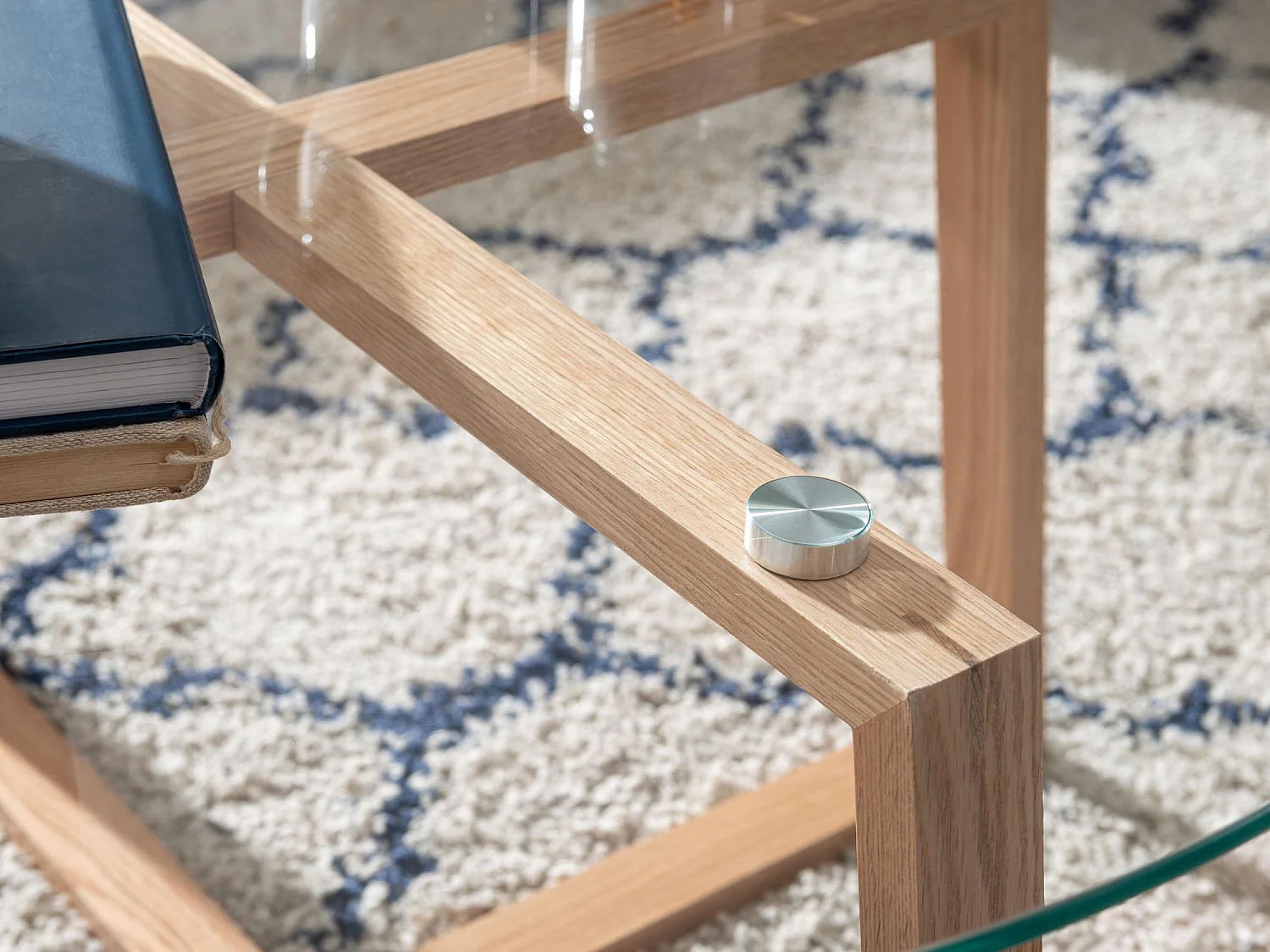 Couchtisch Wohnzimmertisch Holz Glas Sofatisch Tisch Wohnzimmer Rund