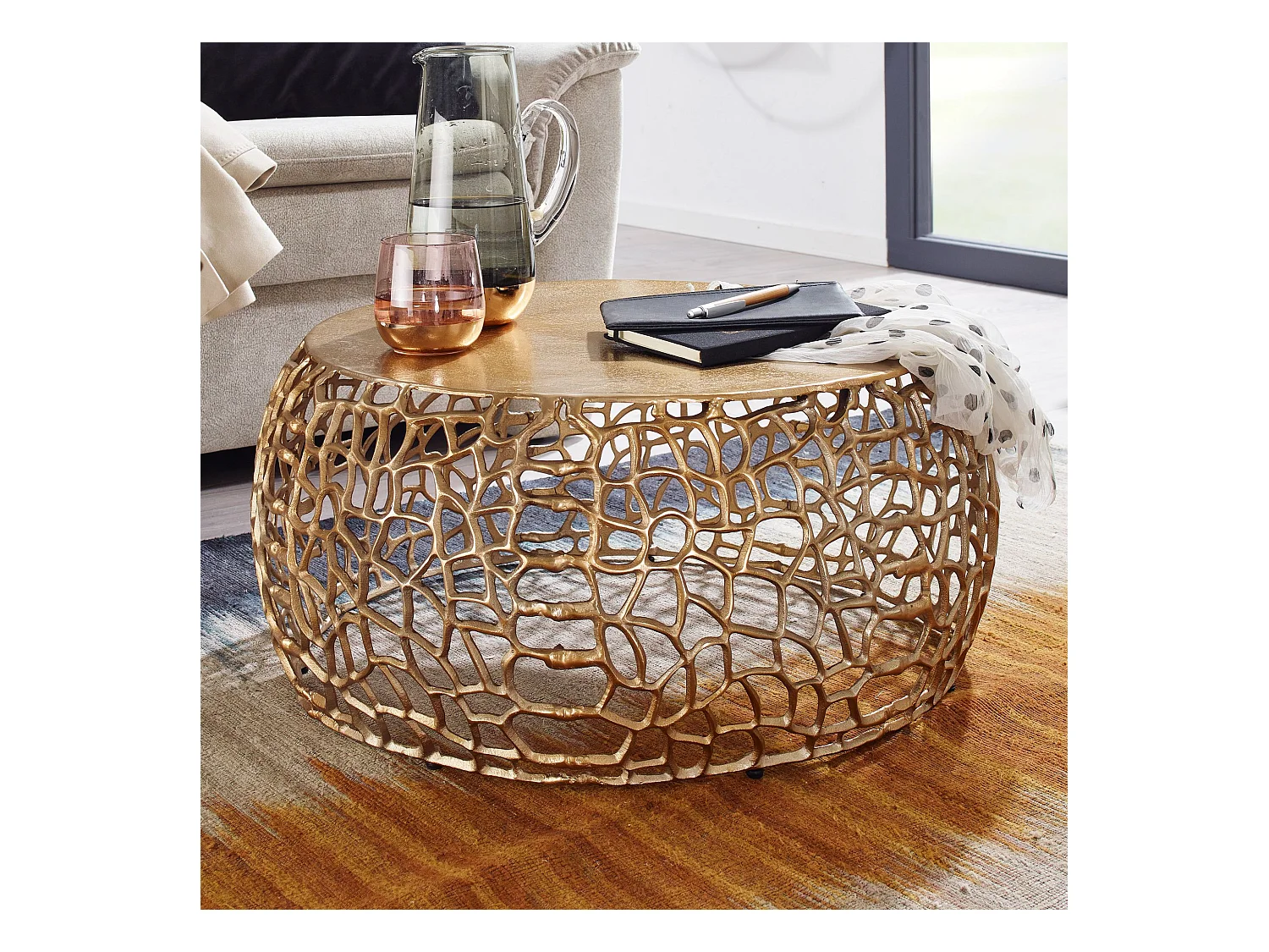 Couchtisch Metall Sofatisch Ø 66 cm Tisch Wohnzimmertisch Rund Aluminium