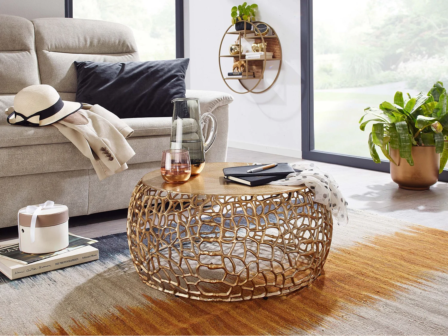 Table Basse Ronde Métal 66x66x30 cm Petite Table de Salon Moderne