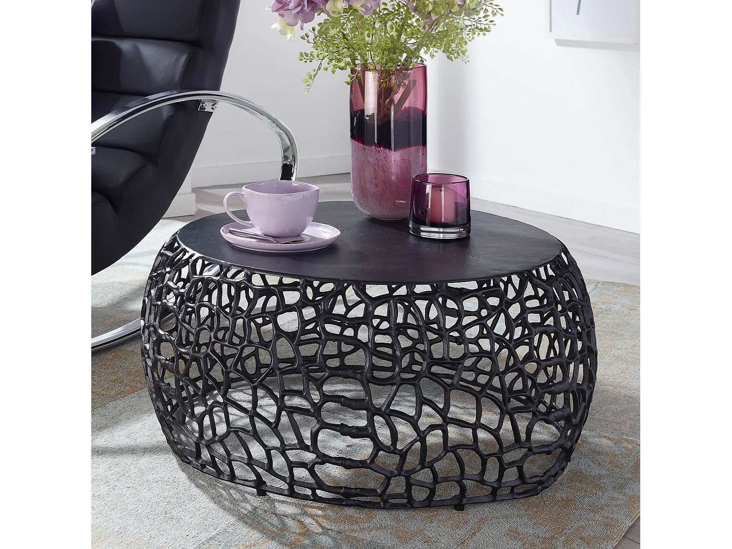 Table Basse Ronde Métal 66x66x30 cm Petite Table de Salon Moderne