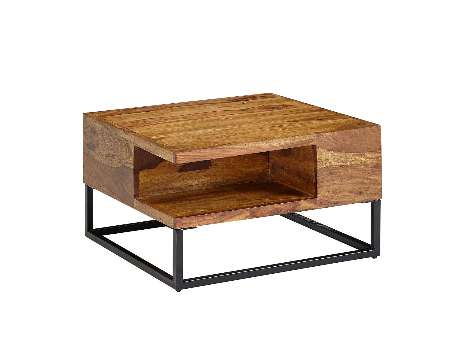 Table Basse de Salon Bois Massif Métal 60x60x34,5 cm Carré Table Canapé