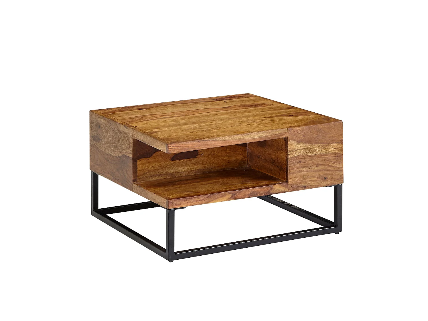 Table Basse de Salon Bois Massif Métal 60x60x34,5 cm Carré Table Canapé