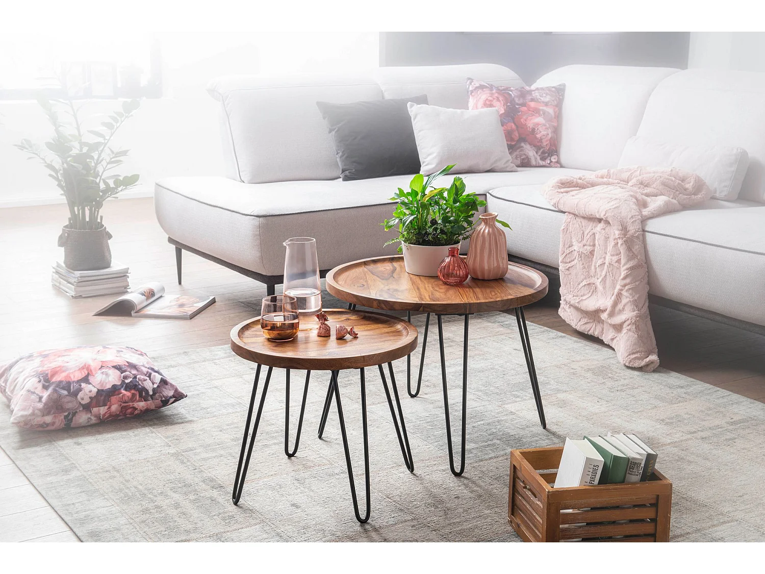 Couchtisch 45x40x45 cm Sheesham Wohnzimmertisch Rund Sofatisch Tisch