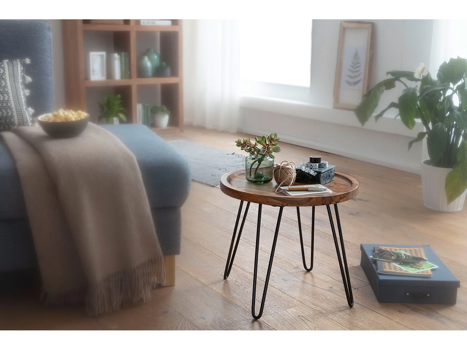 Table basse 45x40x45 cm Table de salon Sheesham Table basse ronde