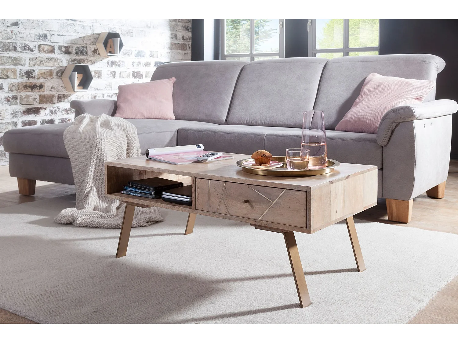 Couchtisch SIKAR Wohnzimmertisch Holz massiv Sofatisch Tisch Wohnzimmer