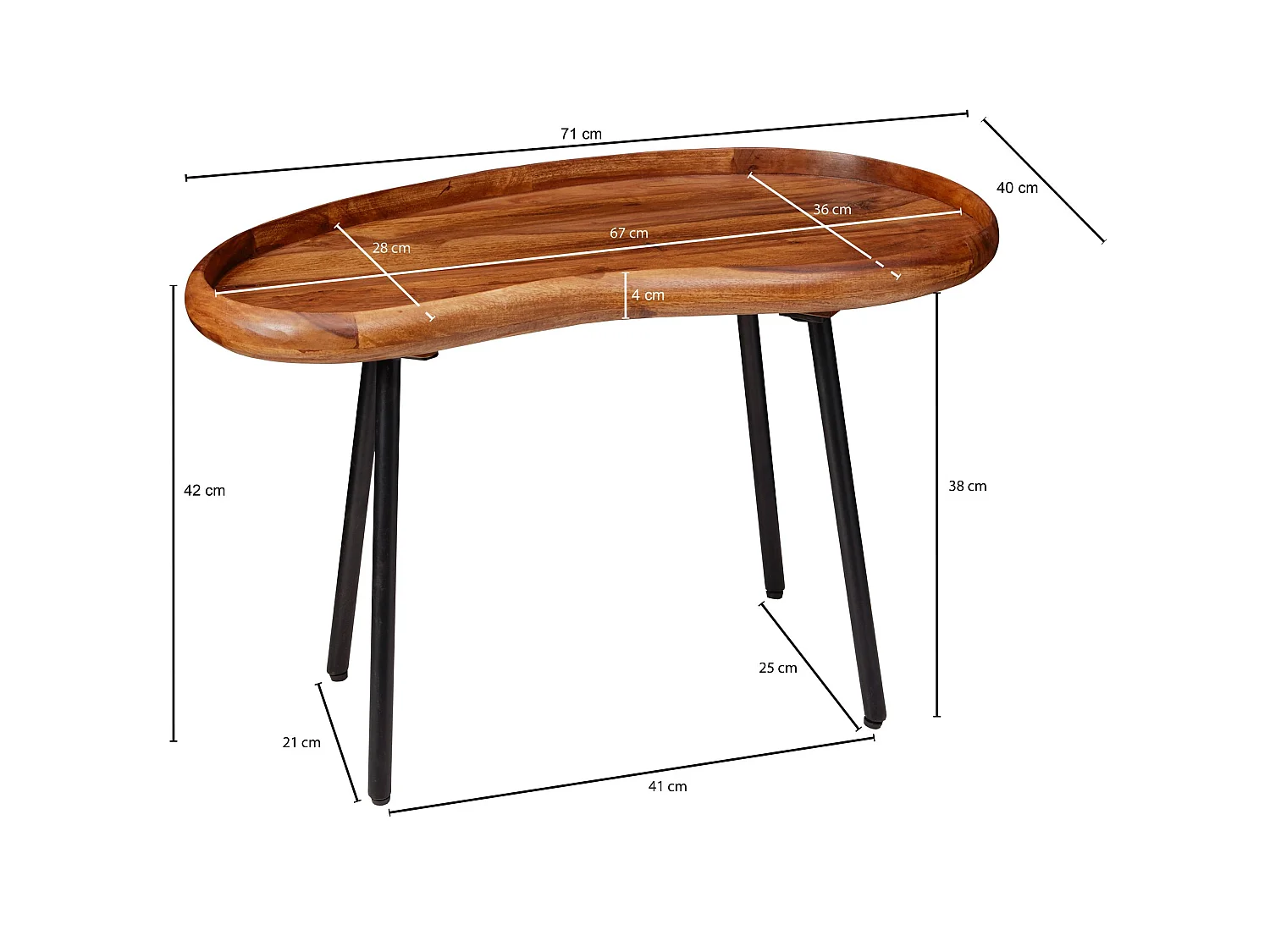 Couchtisch SV51466 Sheesham Tisch mit Metallbeinen Retro Sofatisch klein