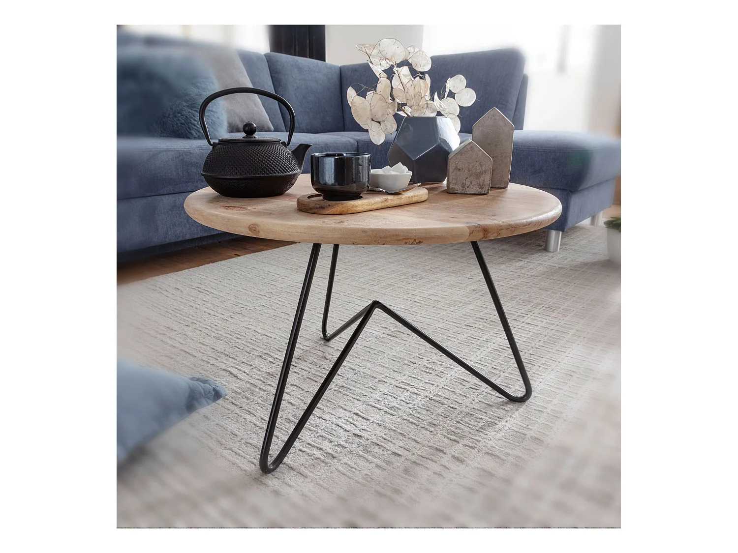 Couchtisch Massivholz 60x39,5x60cm Wohnzimmertisch Sofatisch Rund Tisch