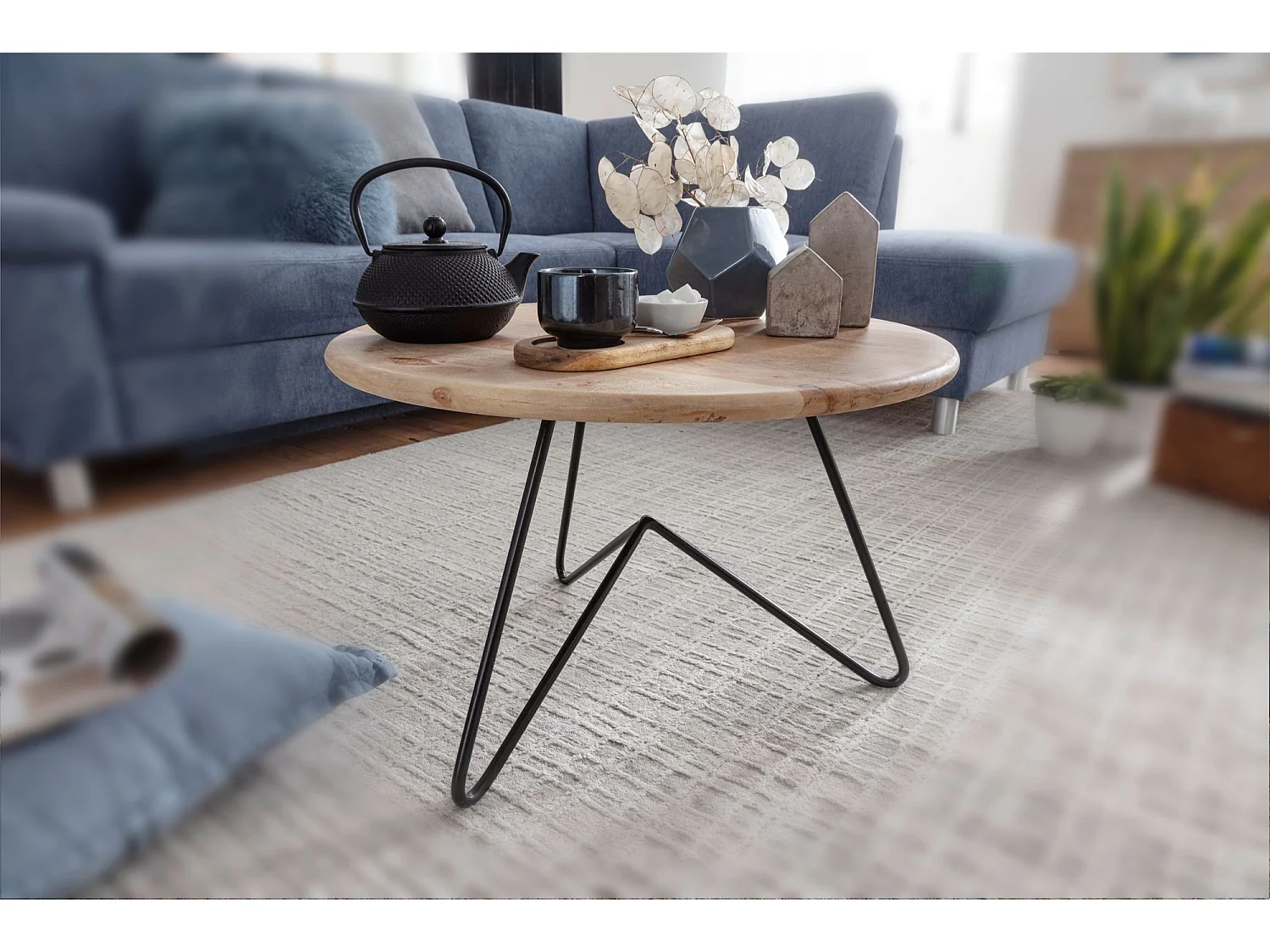 Couchtisch Massivholz 60x39,5x60cm Wohnzimmertisch Sofatisch Rund Tisch