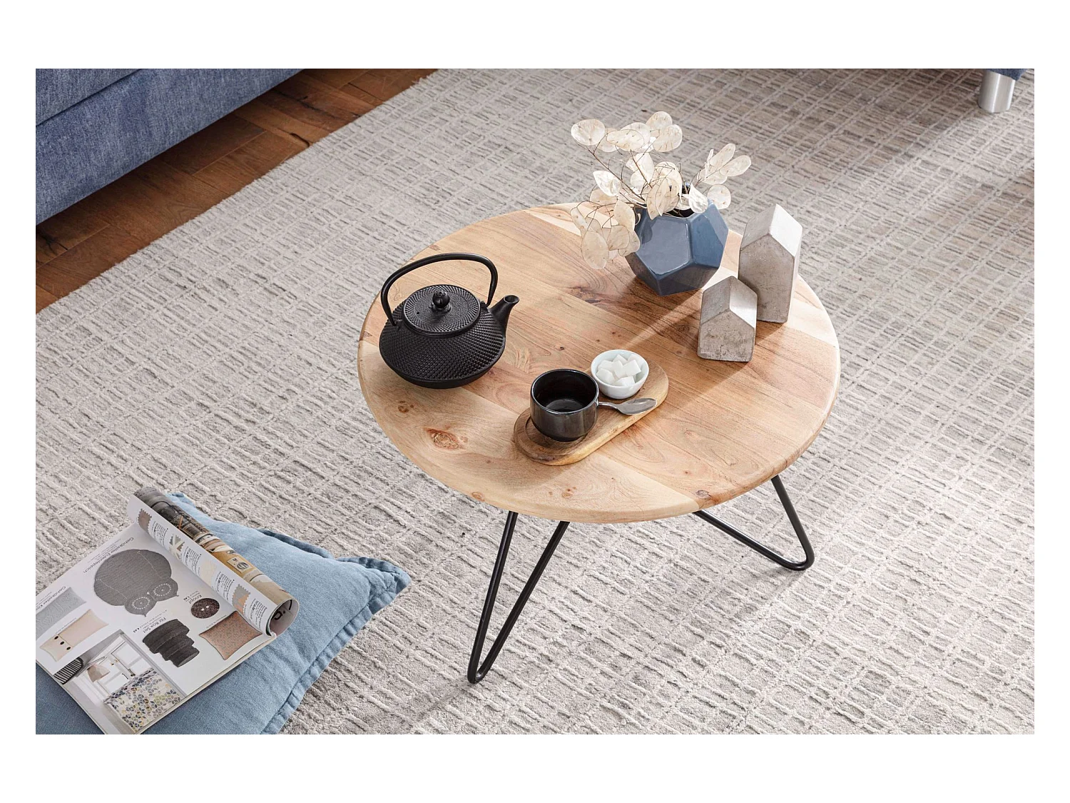 Couchtisch Massivholz 60x39,5x60cm Wohnzimmertisch Sofatisch Rund Tisch