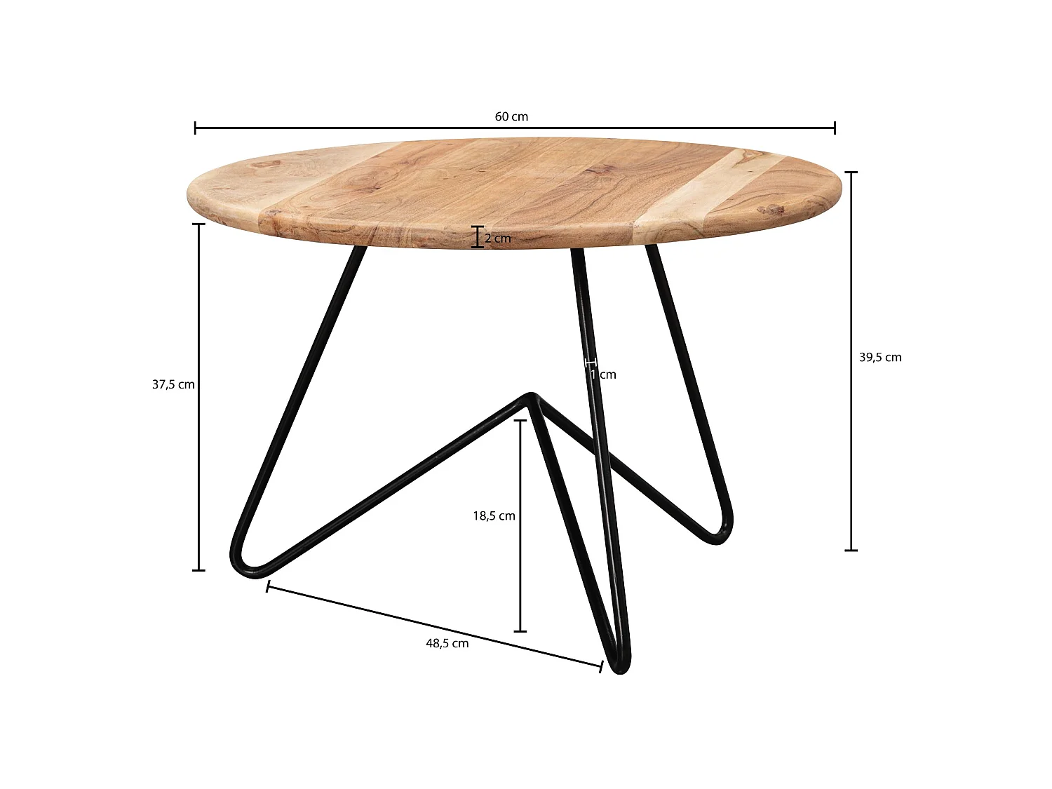 table basse bois massif 60x39.5x60cm table de salon table basse table ronde