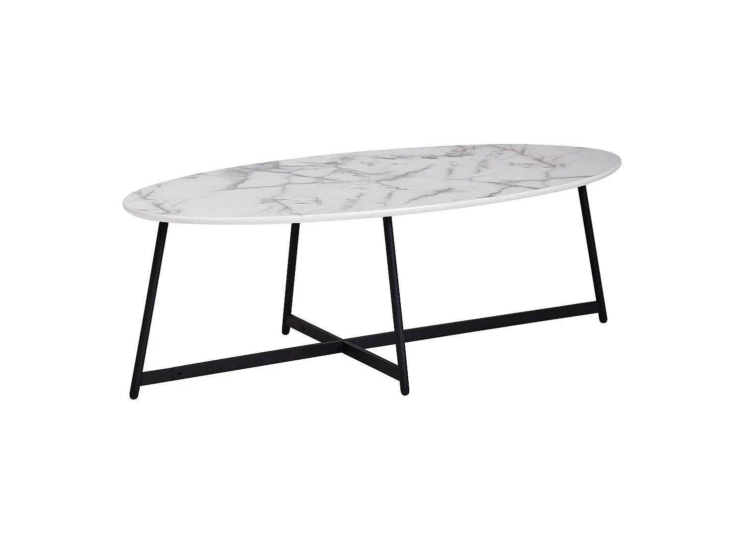 table basse table de salon ovale aspect marbre table d'appoint blanche en métal