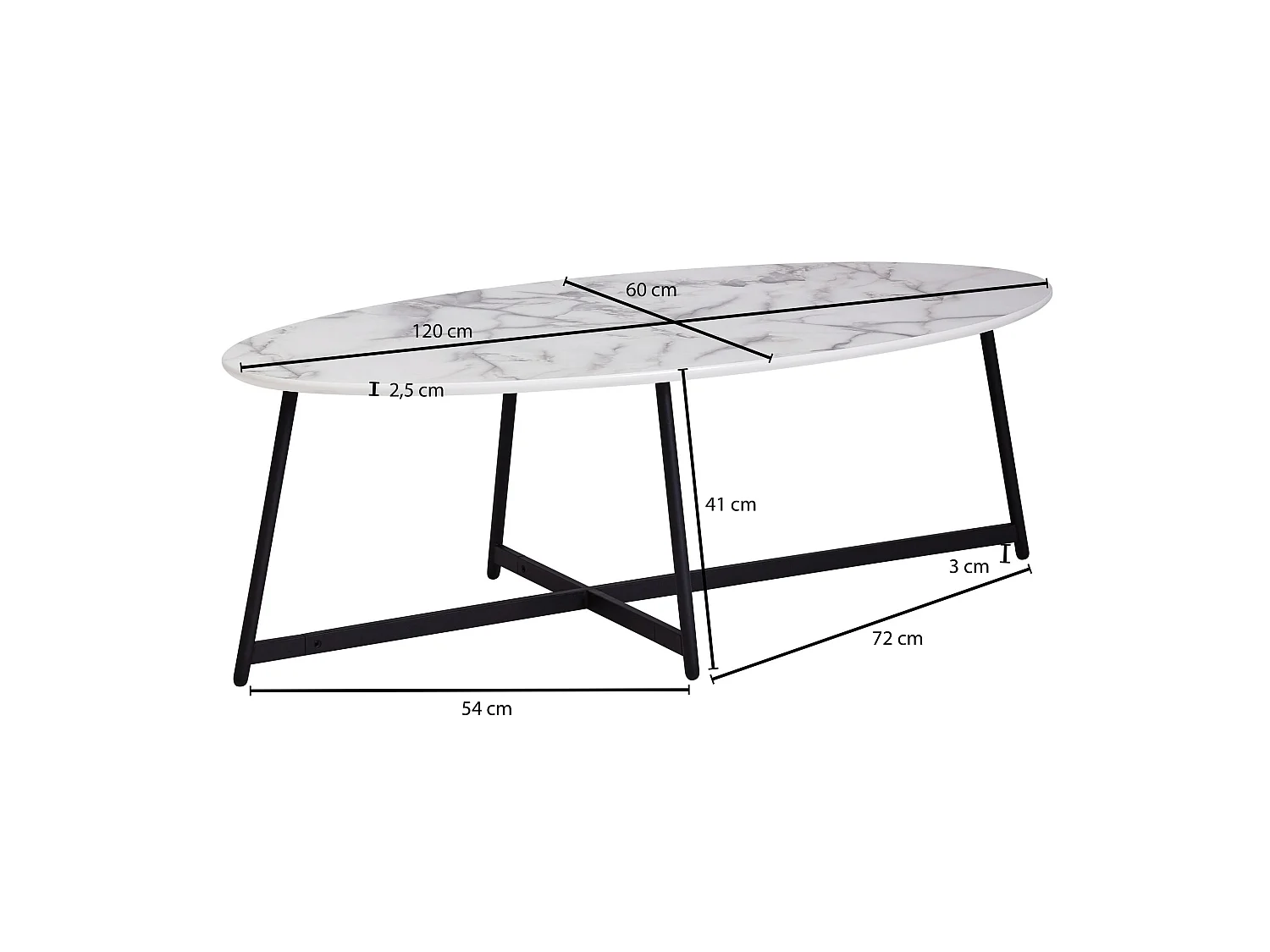 table basse table de salon ovale aspect marbre table d'appoint blanche en métal