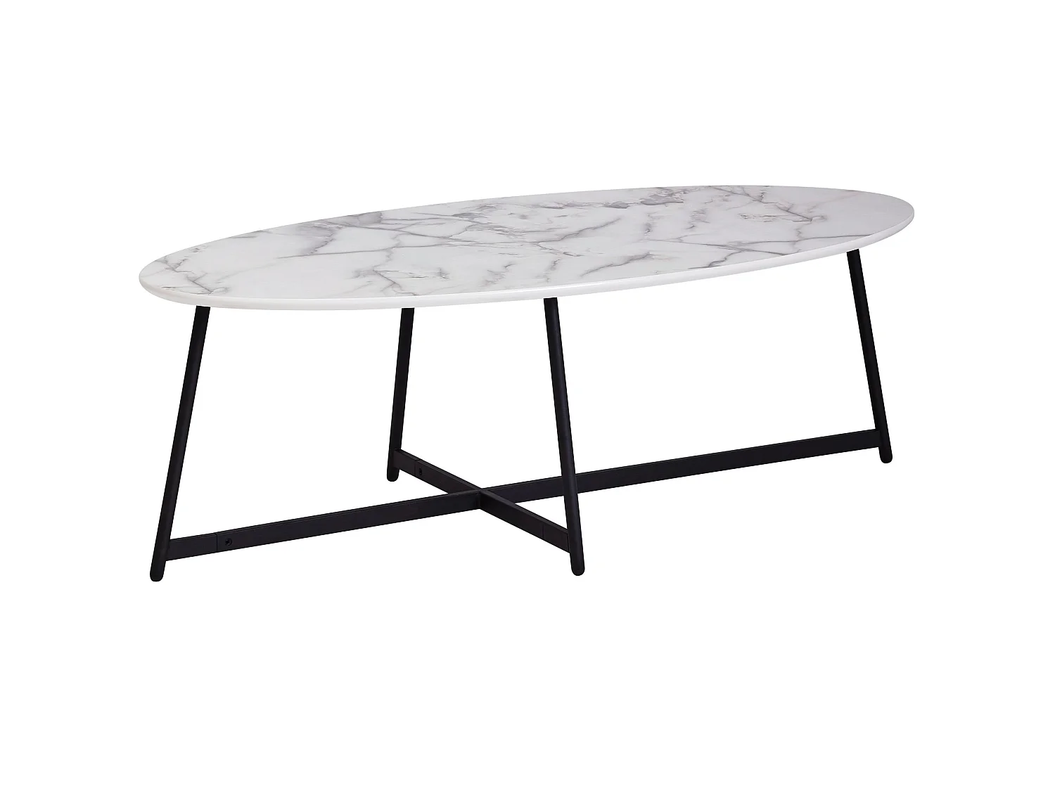 table basse table de salon ovale aspect marbre table d'appoint blanche en métal