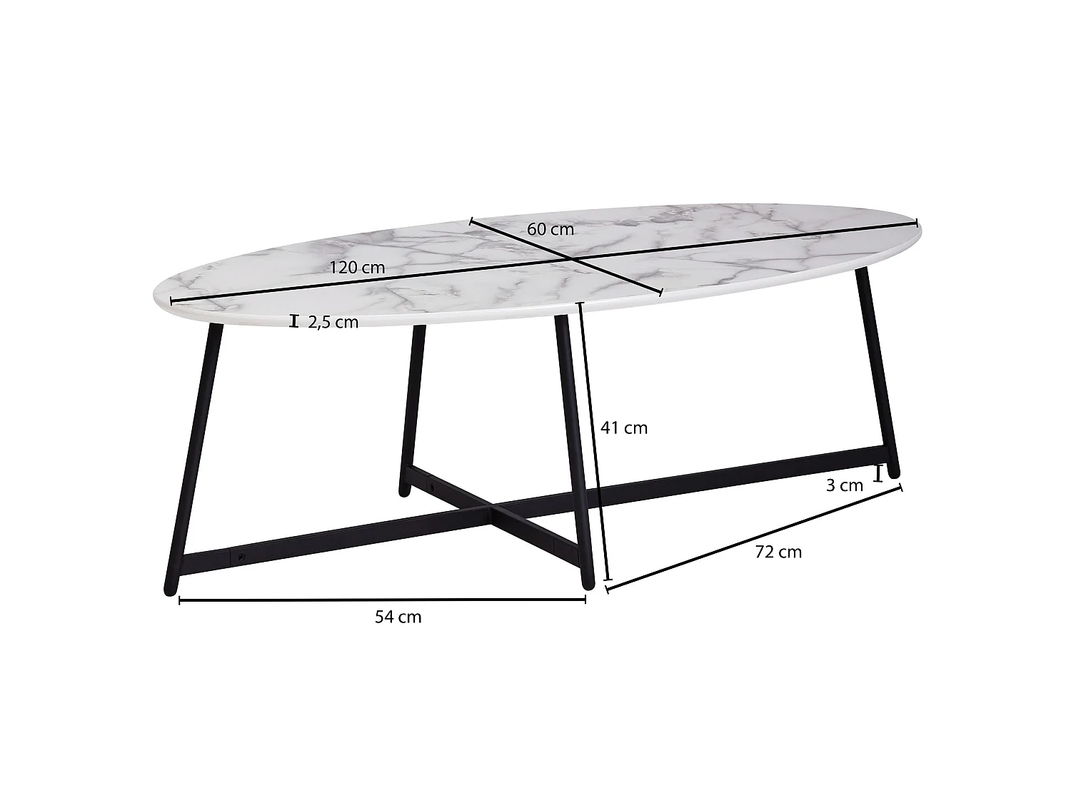 table basse table de salon ovale aspect marbre table d'appoint blanche en métal