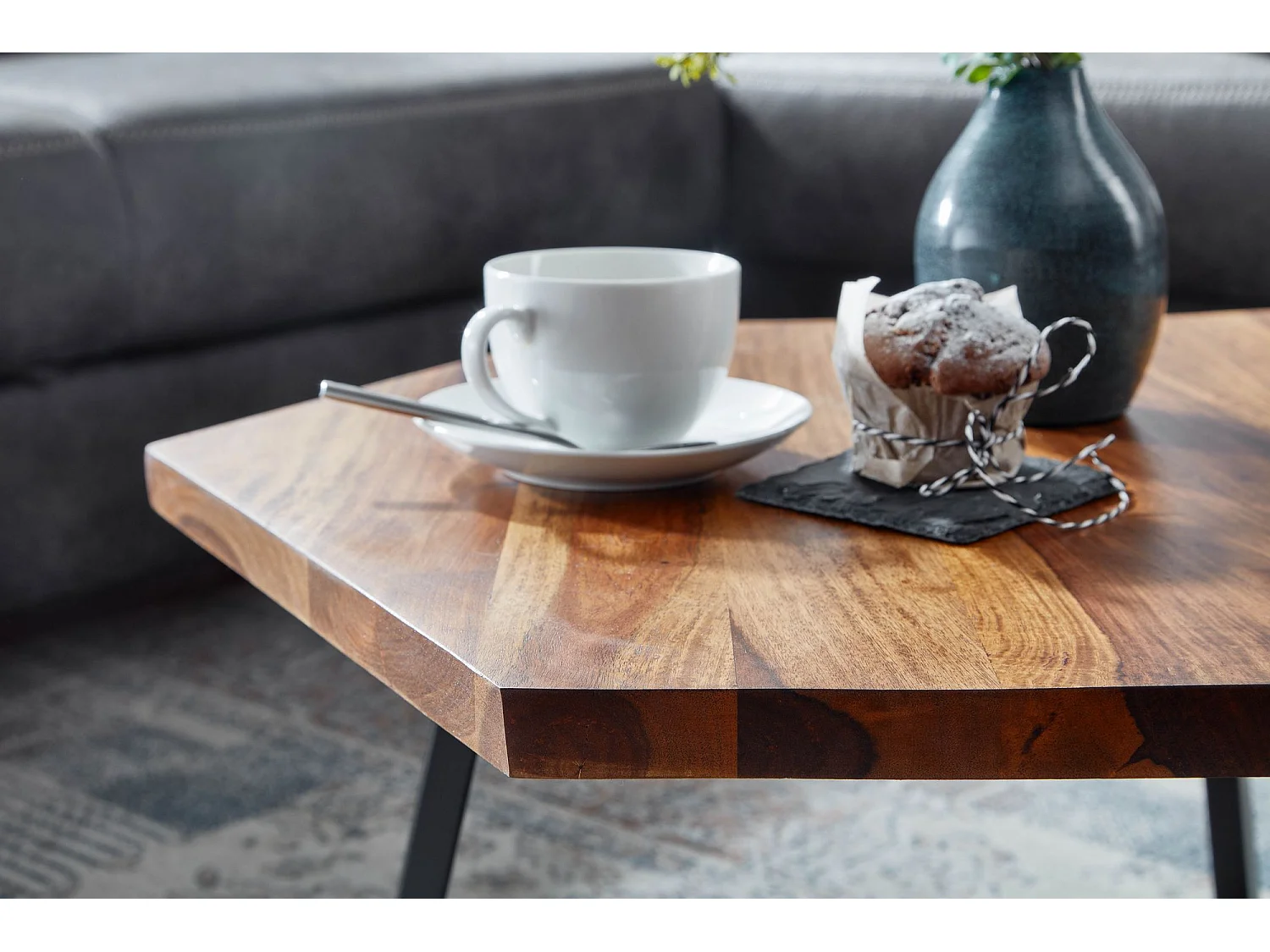 Table Basse Hexagonal Bois Massif 60x60x35 cm Petite Table de Salon