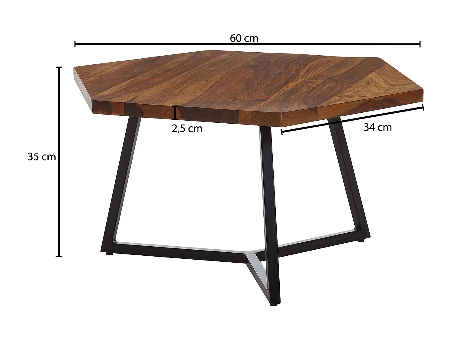 Table Basse Hexagonal Bois Massif 60x60x35 cm Petite Table de Salon
