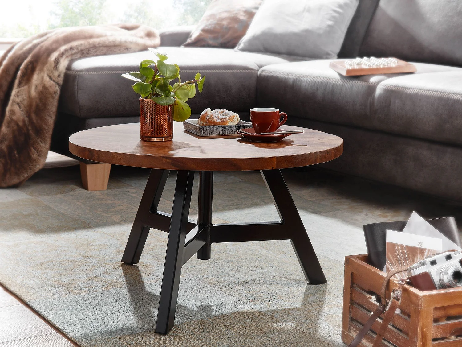 Couchtisch Sofatisch Massivholz 60x60x35 cm Wohnzimmertisch Tisch Rund