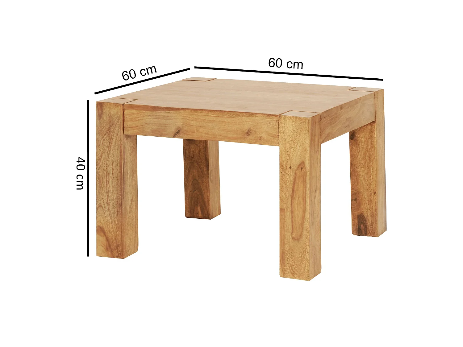 Massiver Couchtisch 60 cm Holz Tisch Massiv Wohnzimmertisch Beistelltisch