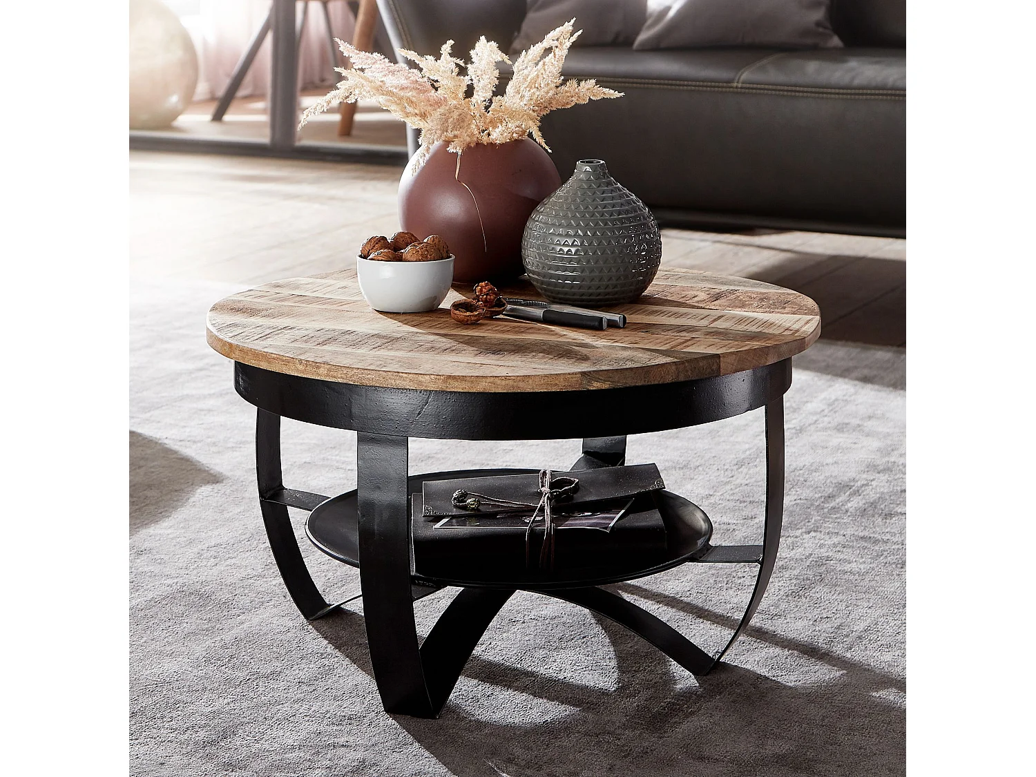 Table Basse Bois Massif 60x34x60 cm Table d'appoint Table de salon Rond