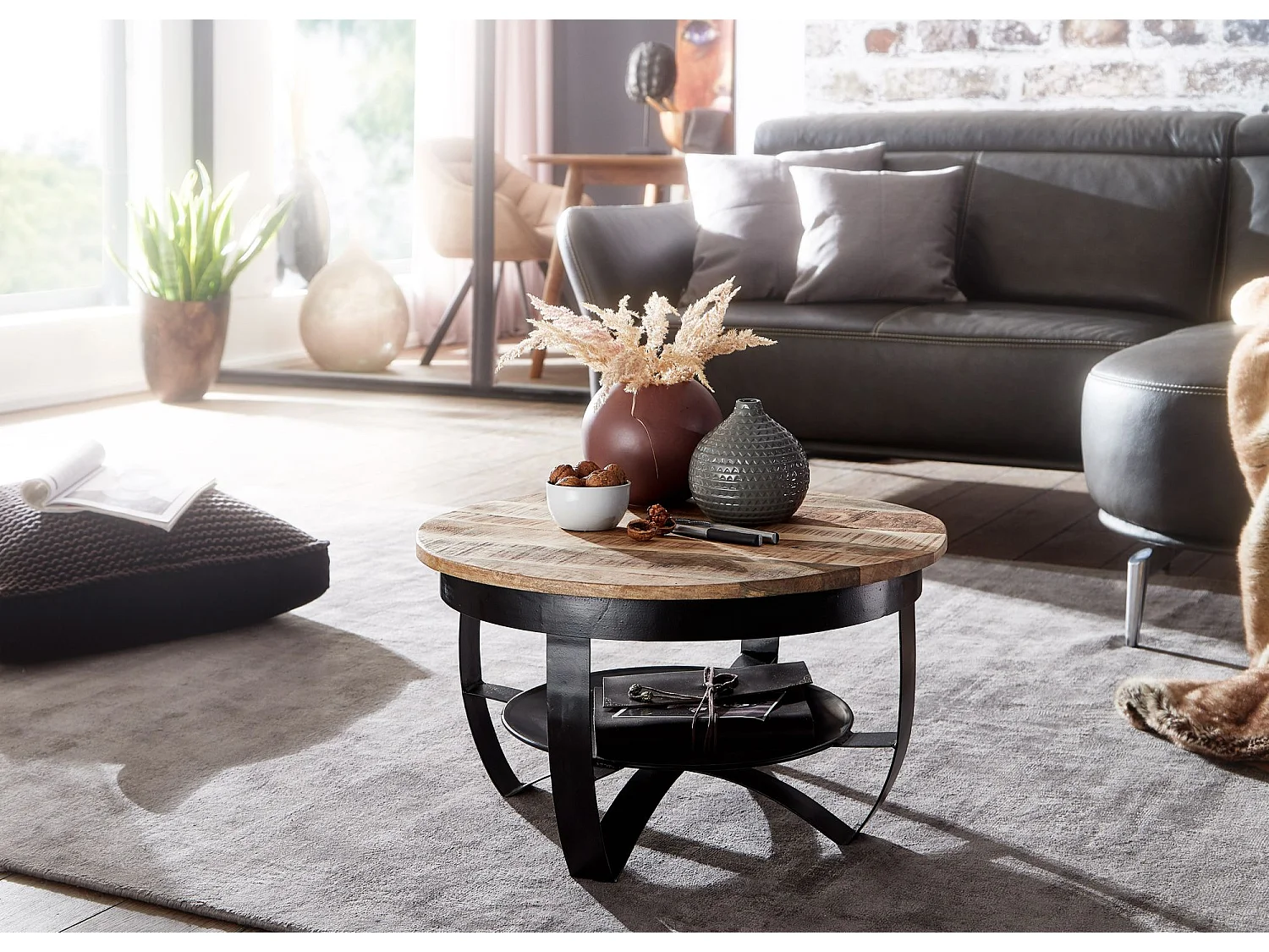 Table Basse Bois Massif 60x34x60 cm Table d'appoint Table de salon Rond