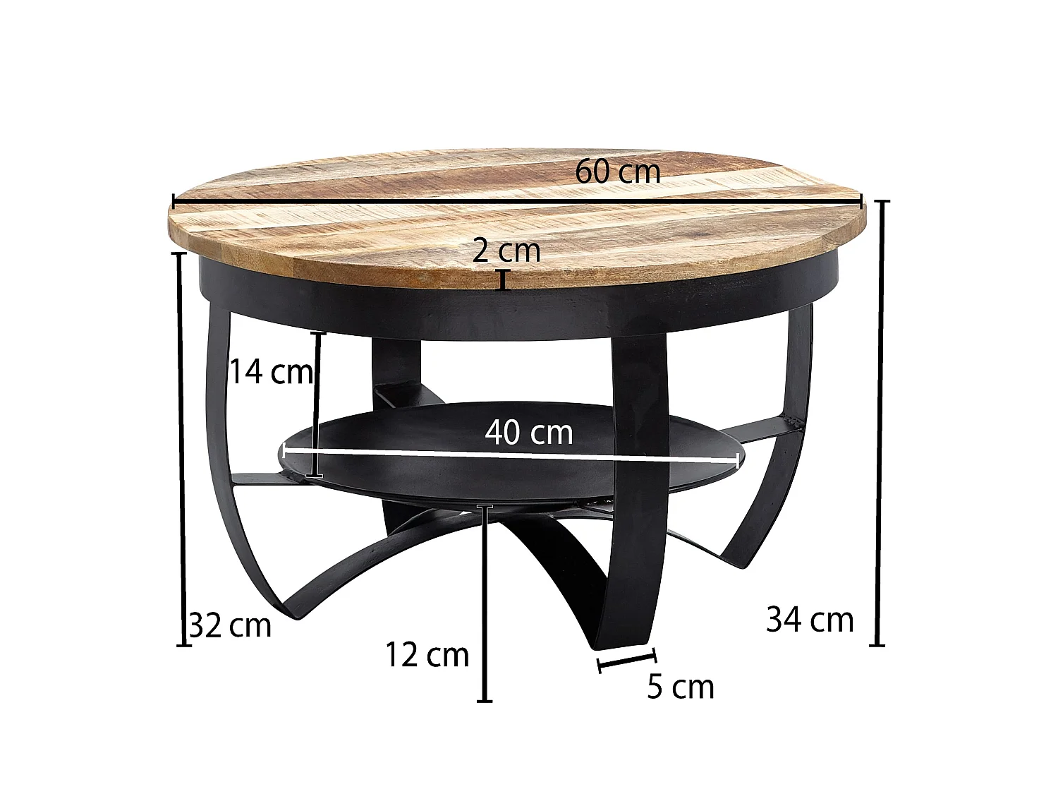 Table Basse Bois Massif 60x34x60 cm Table d'appoint Table de salon Rond