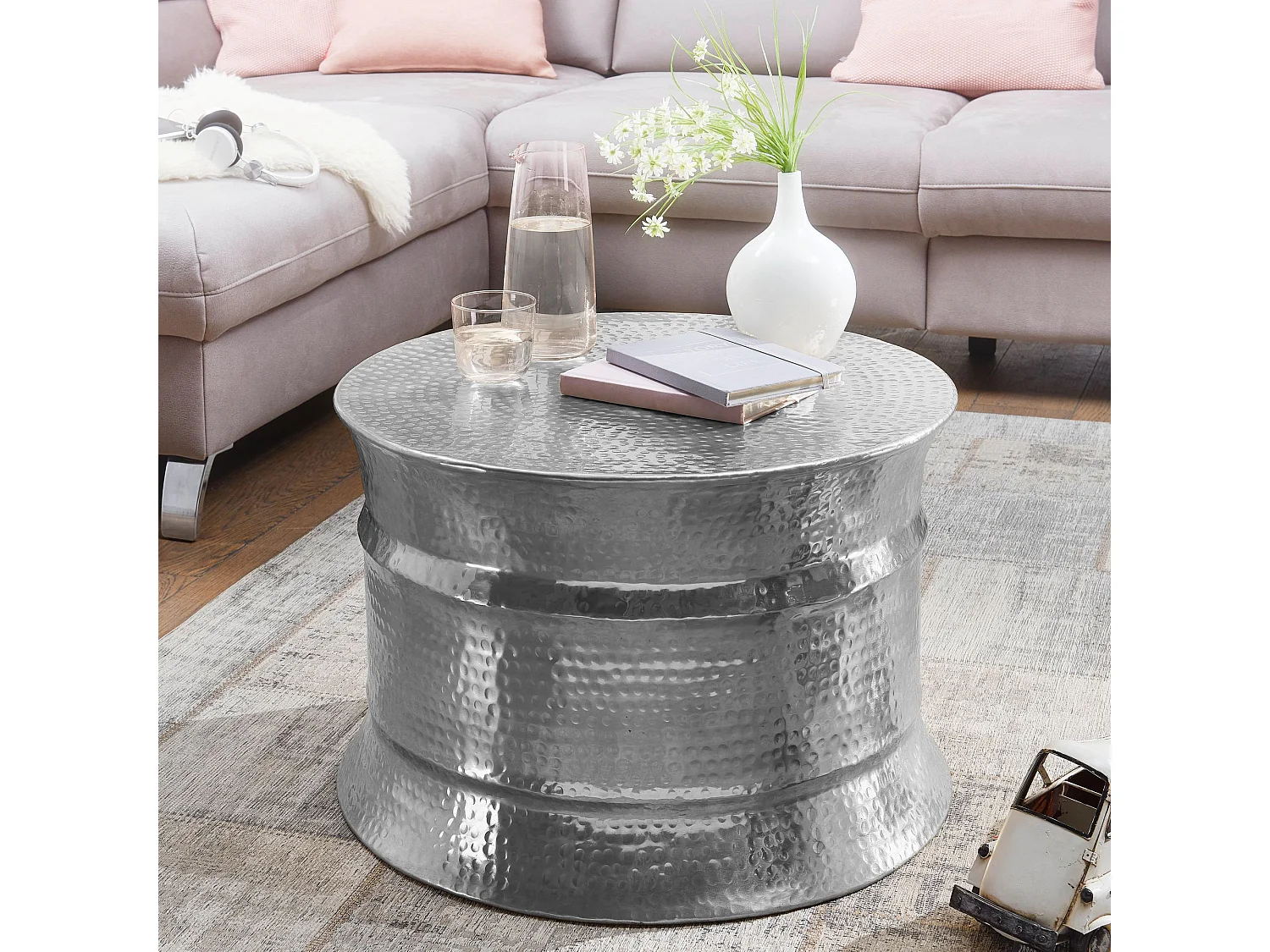 Table Basse de Salon 62x41x62cm Table de Canapé Metal Orientale Ronde