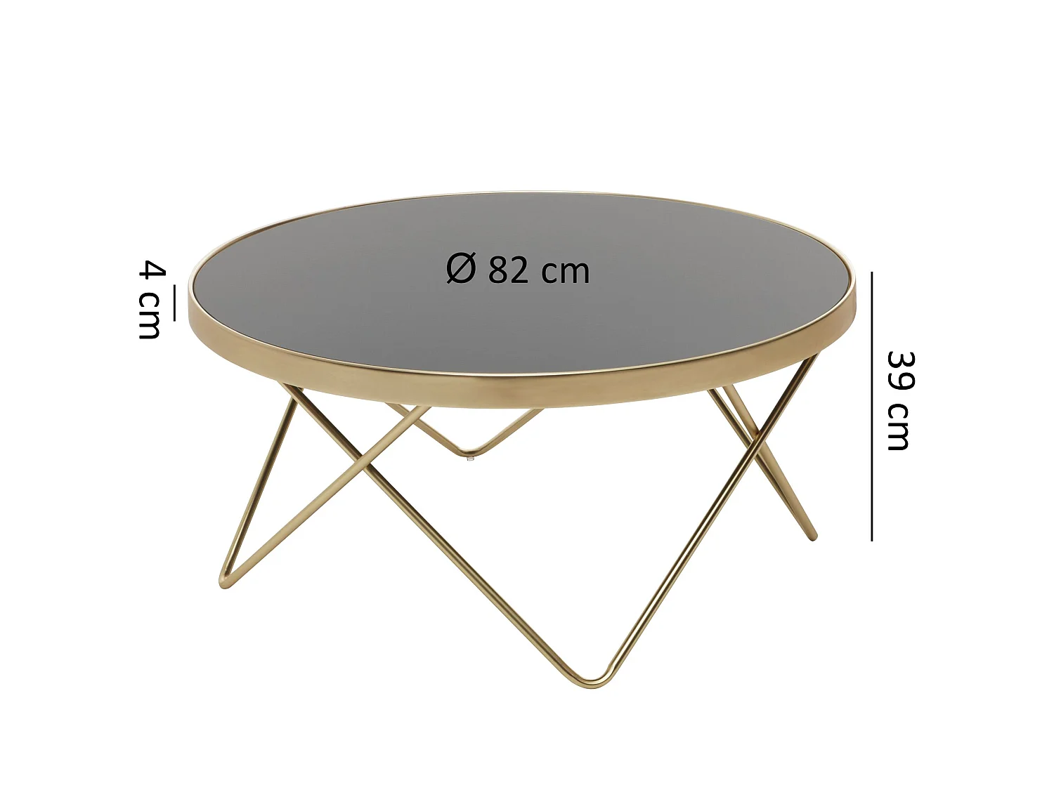 Couchtisch Schwarz matt Gold Glasplatte Wohnzimmertisch Ø 82 cm