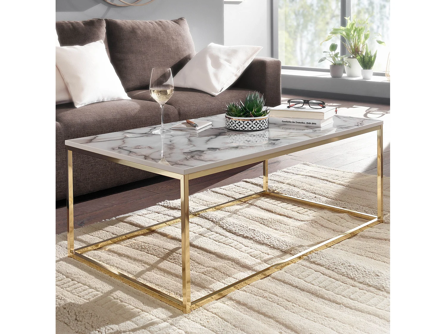 Table Basse de Salon 100x60x40cm Effet Marbré Table Canapé Rectangulaire