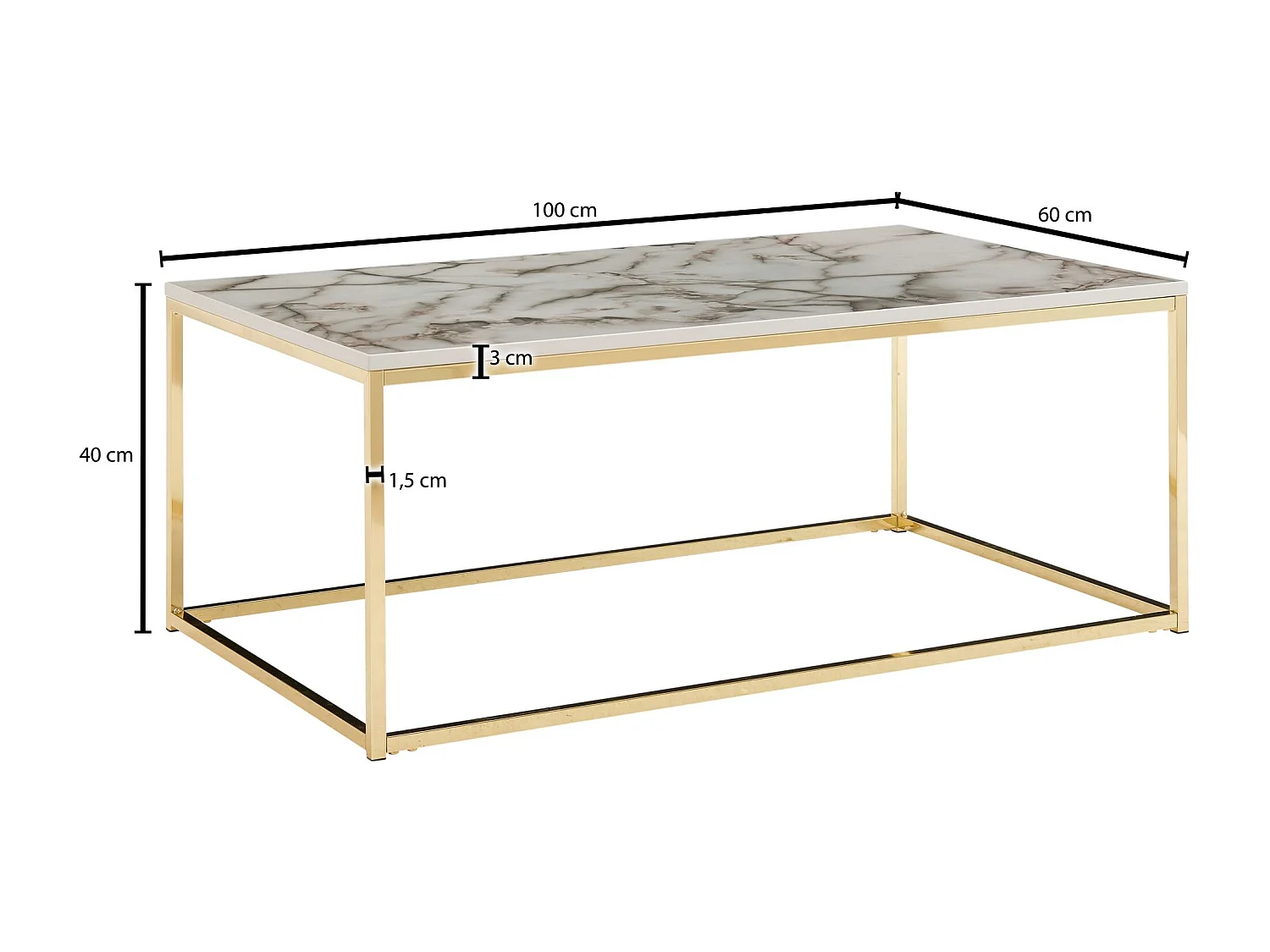 Table Basse de Salon 100x60x40cm Effet Marbré Table Canapé Rectangulaire