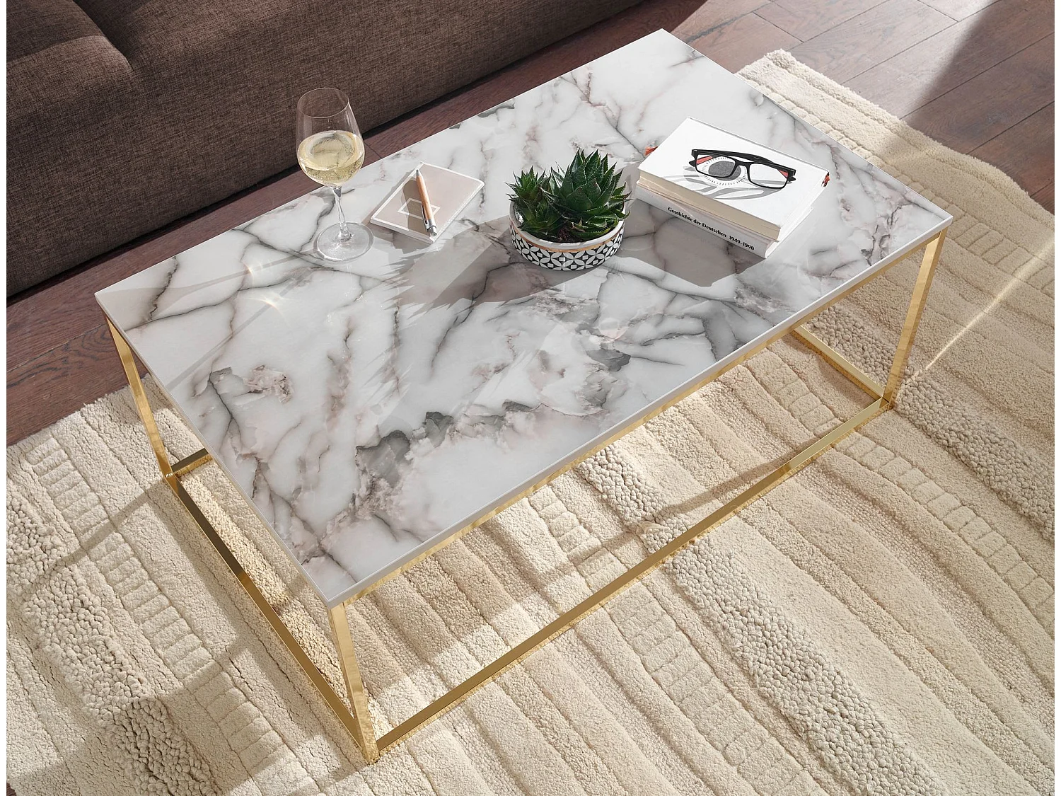 Table Basse de Salon 100x60x40cm Effet Marbré Table Canapé Rectangulaire