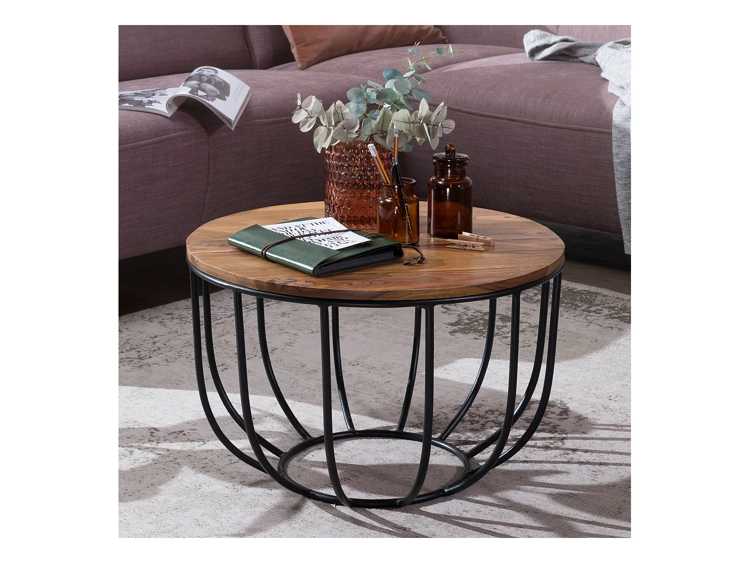 Couchtisch FB51039 Wohnzimmertisch Holz Tisch Massiv Sofatisch Rund