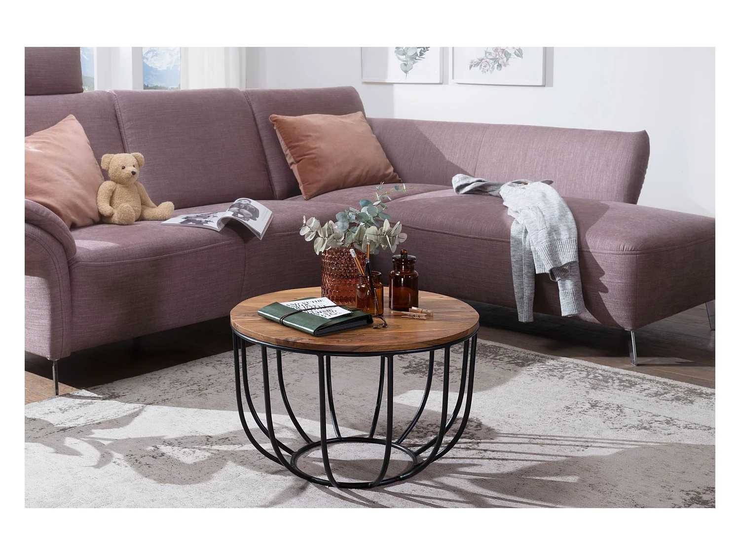 Couchtisch FB51039 Wohnzimmertisch Holz Tisch Massiv Sofatisch Rund