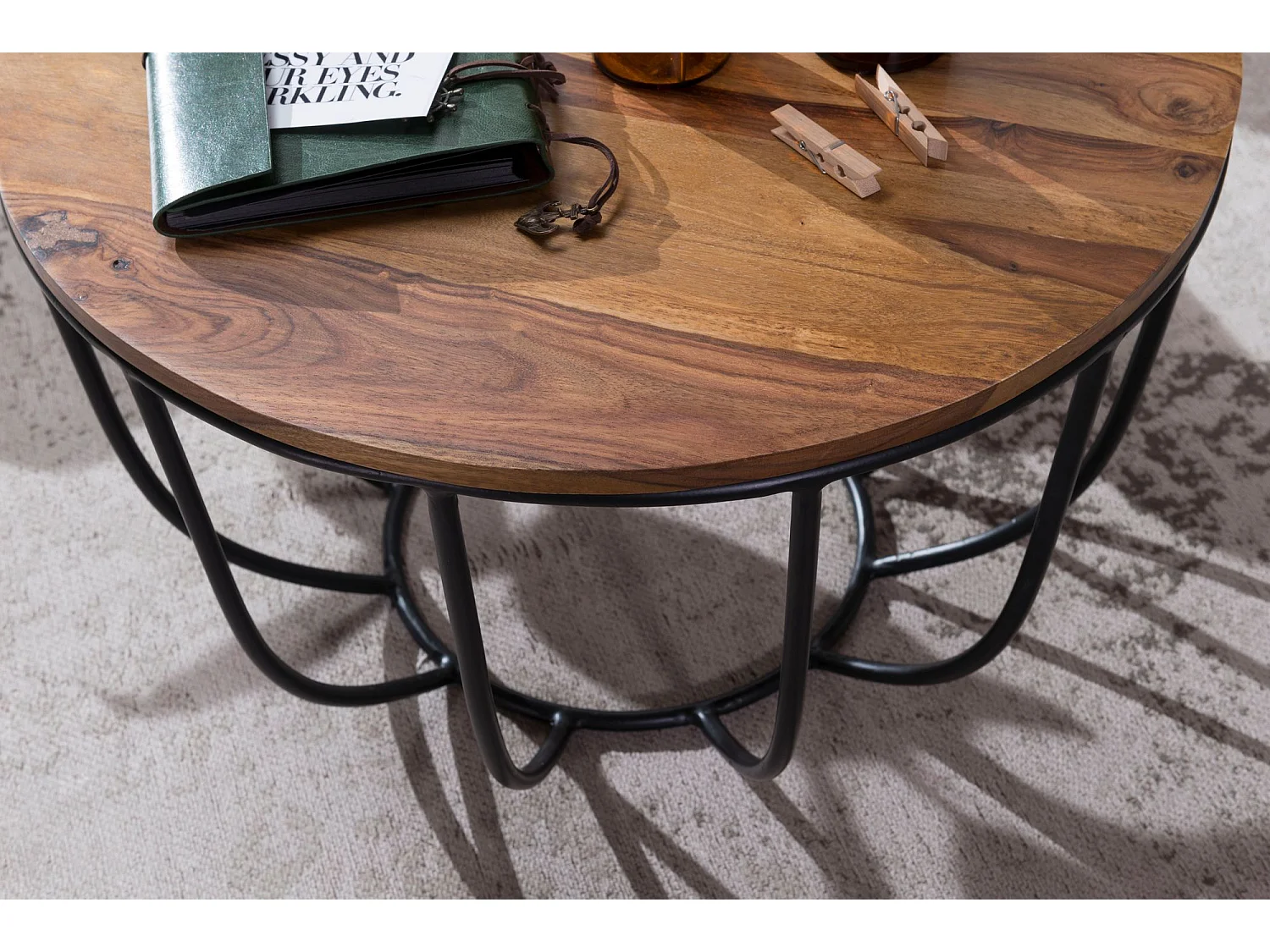 Couchtisch FB51039 Wohnzimmertisch Holz Tisch Massiv Sofatisch Rund