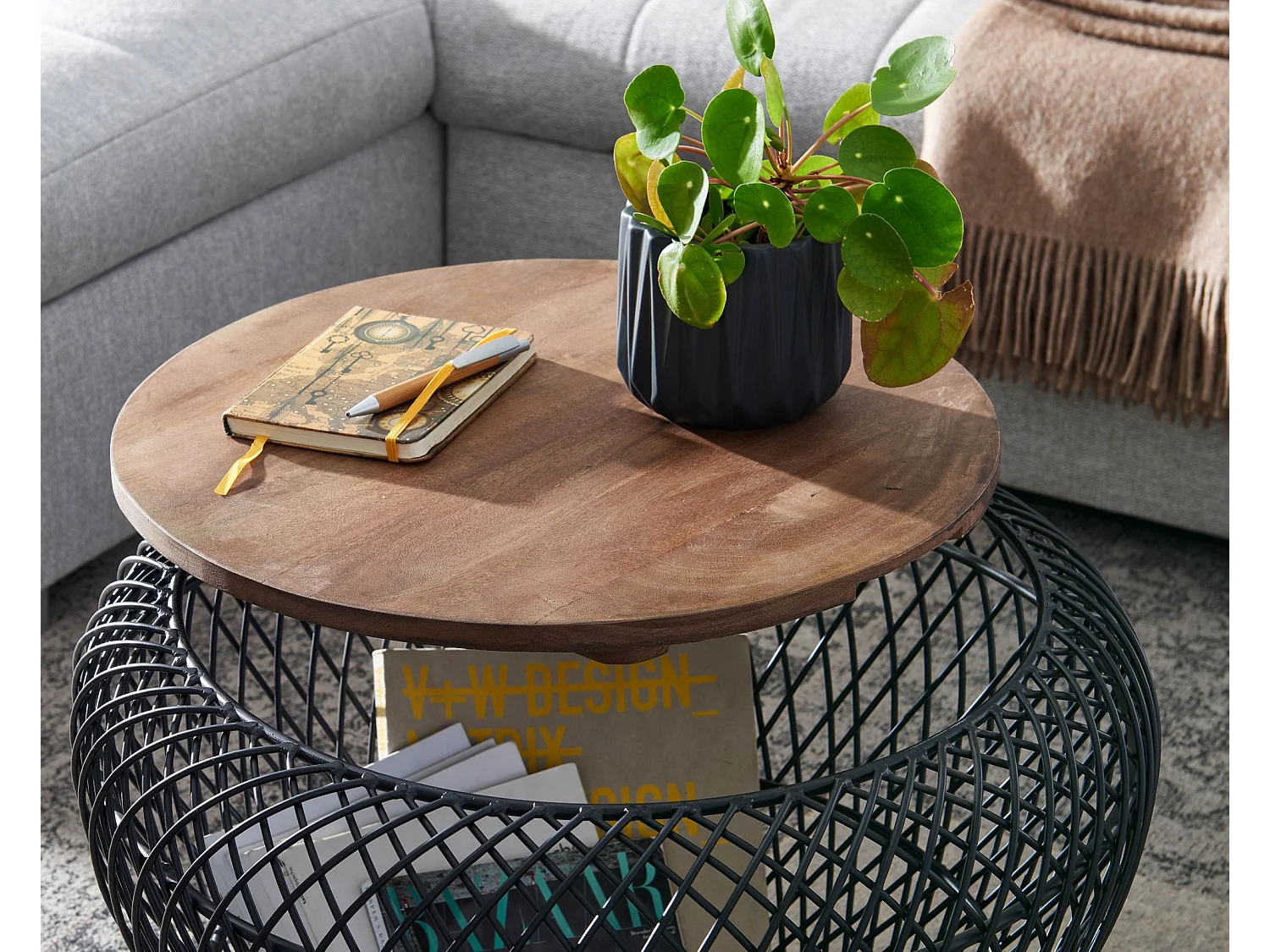 Couchtisch Sofatisch Rund Metall Ø 60 cm Tisch Stauraum Wohnzimmertisch