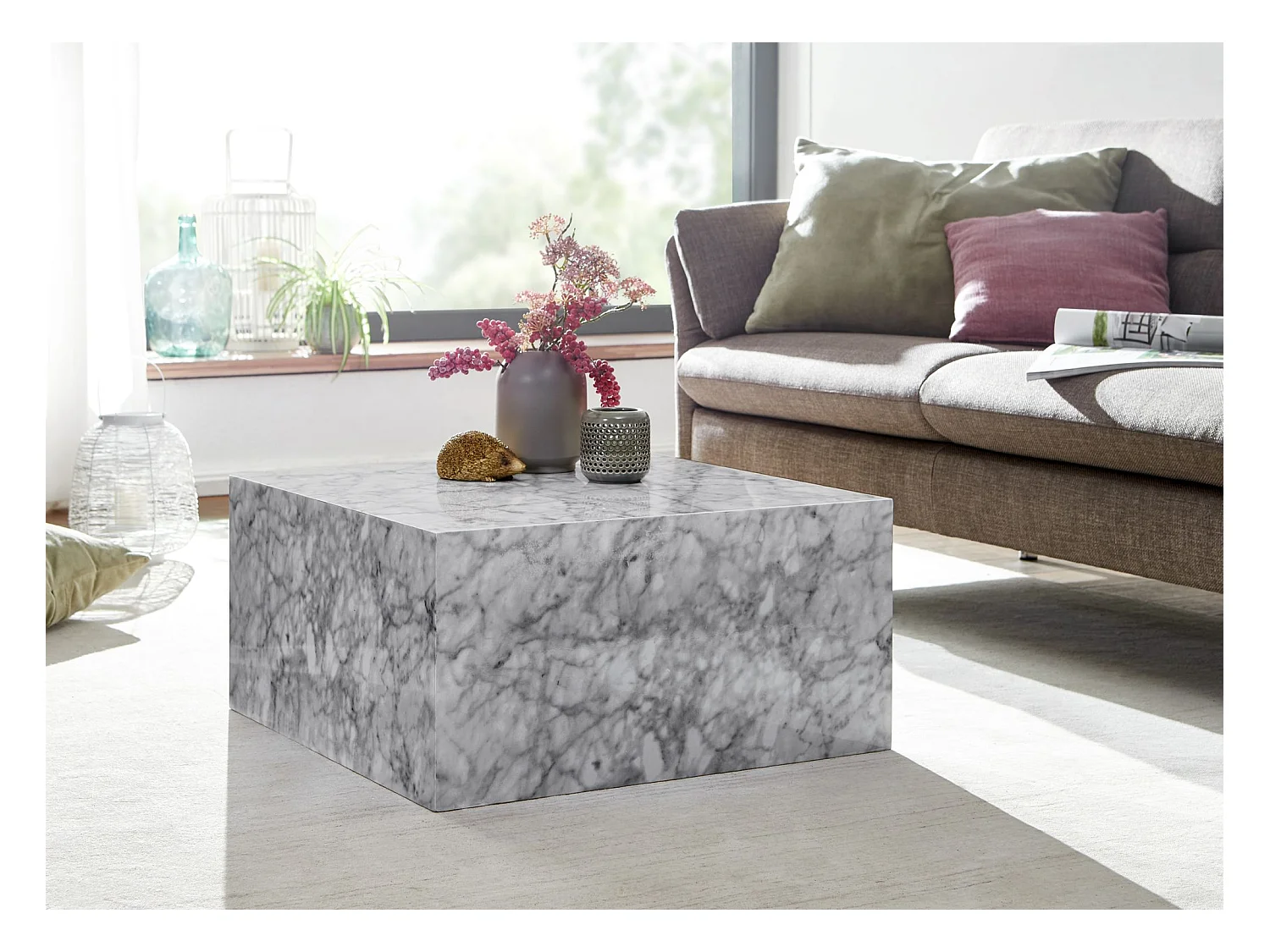 Couchtisch MONOBLOC Weiß Marmor Optik 60 cm Wohnzimmertisch Sofatisch