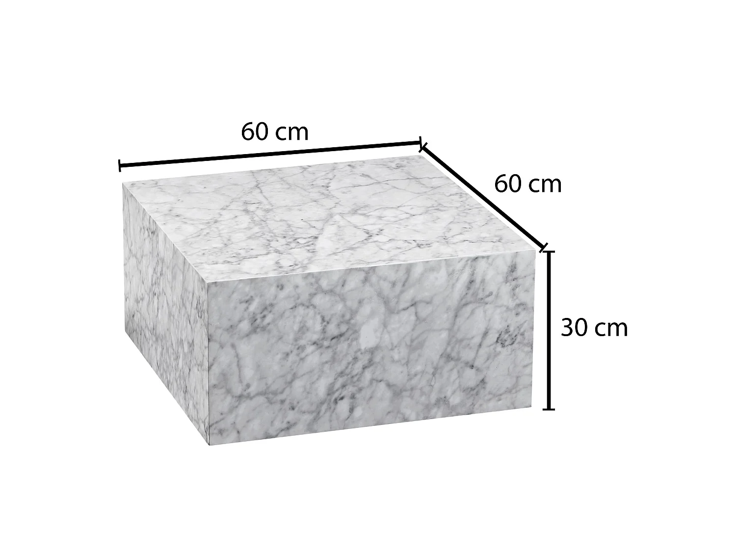 Couchtisch MONOBLOC Weiß Marmor Optik 60 cm Wohnzimmertisch Sofatisch