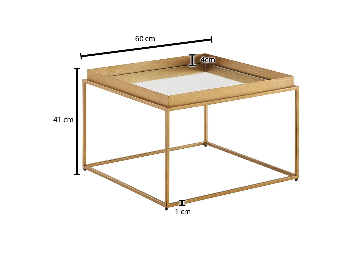 Couchtisch Sofatisch Glas Spiegel 60x60x41cm Wohnzimmertisch Gold Tisch