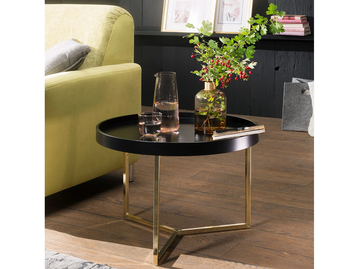 Couchtisch JESI Sofatisch rund Tabletttisch Beistelltisch Retro Metall