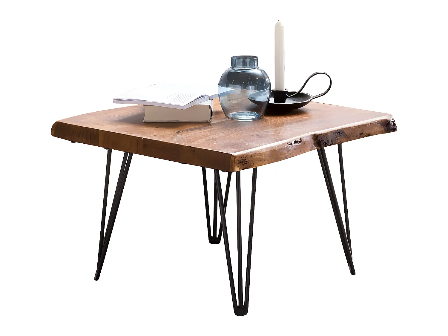 Table Basse Bois Massif Métal 56x38x51cm Table d'appoint Table de salon