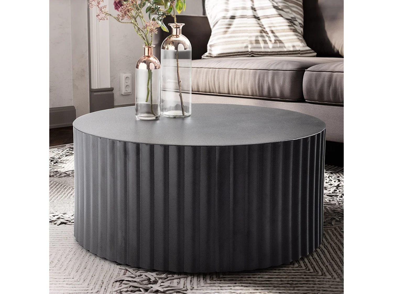 Couchtisch Sofatisch Metall Schwarz 67x67x31 cm Wohnzimmertisch Rund