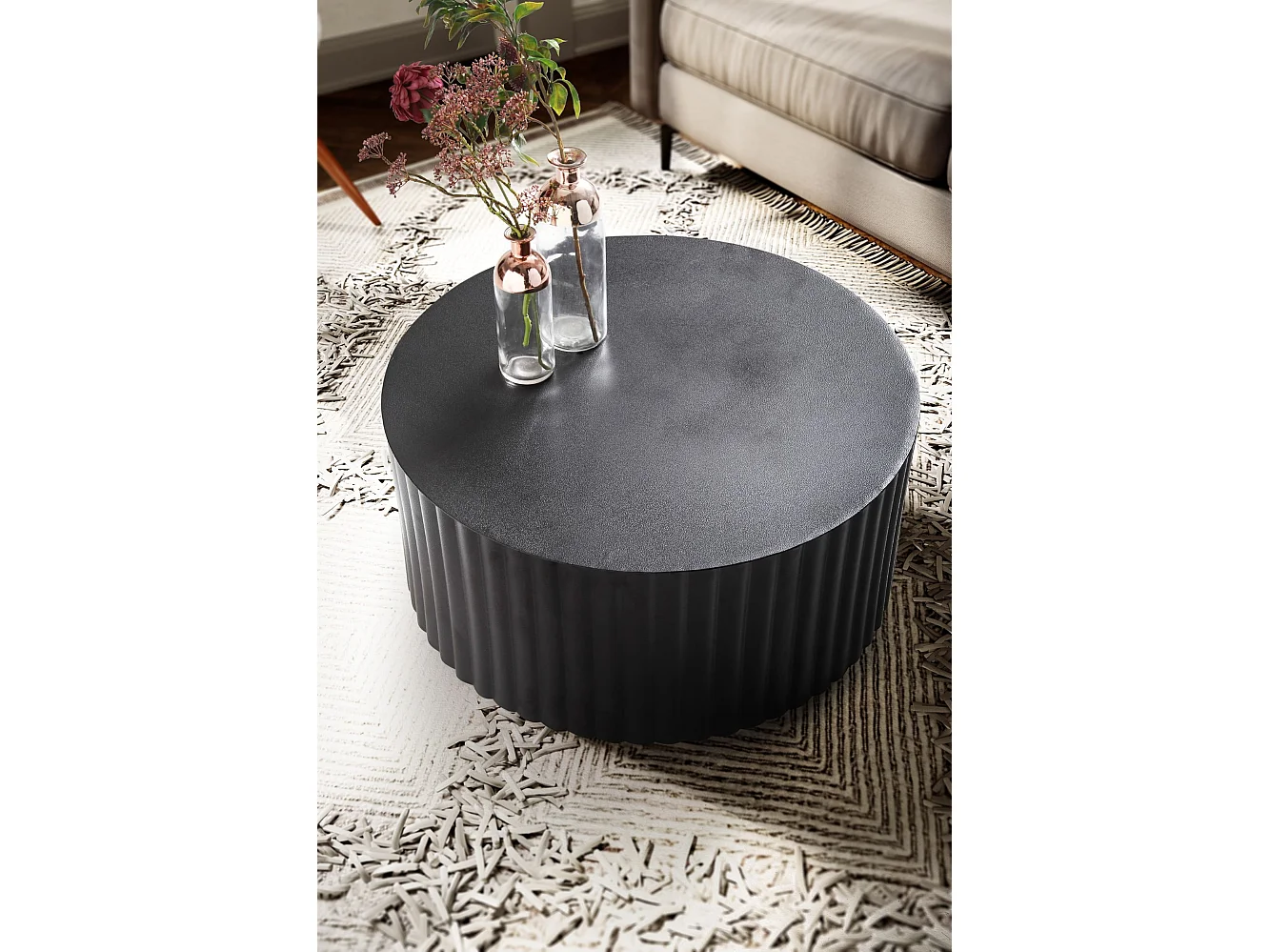 Couchtisch Sofatisch Metall Schwarz 67x67x31 cm Wohnzimmertisch Rund