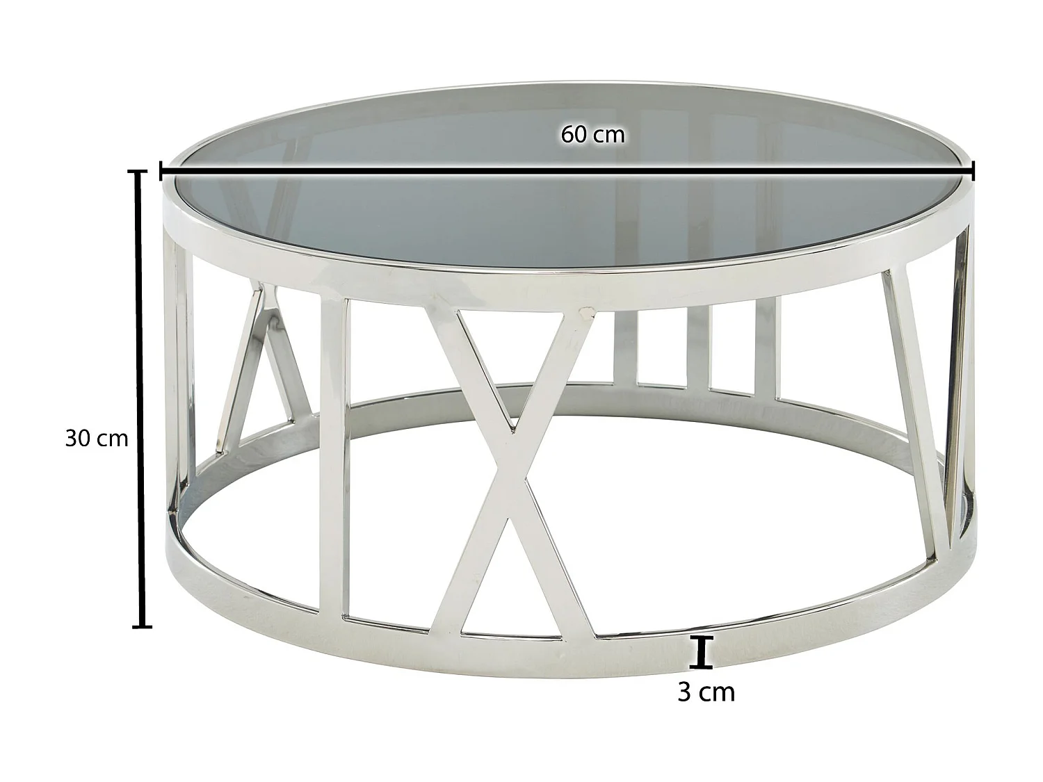 Table Basse Ronde Verre 60x60x30 cm Petite Table de Salon Moderne Métal
