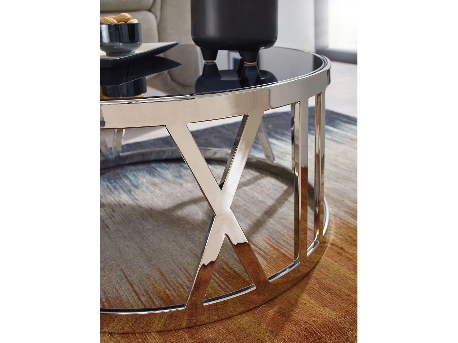 Table Basse Ronde Verre 60x60x30 cm Petite Table de Salon Moderne Métal