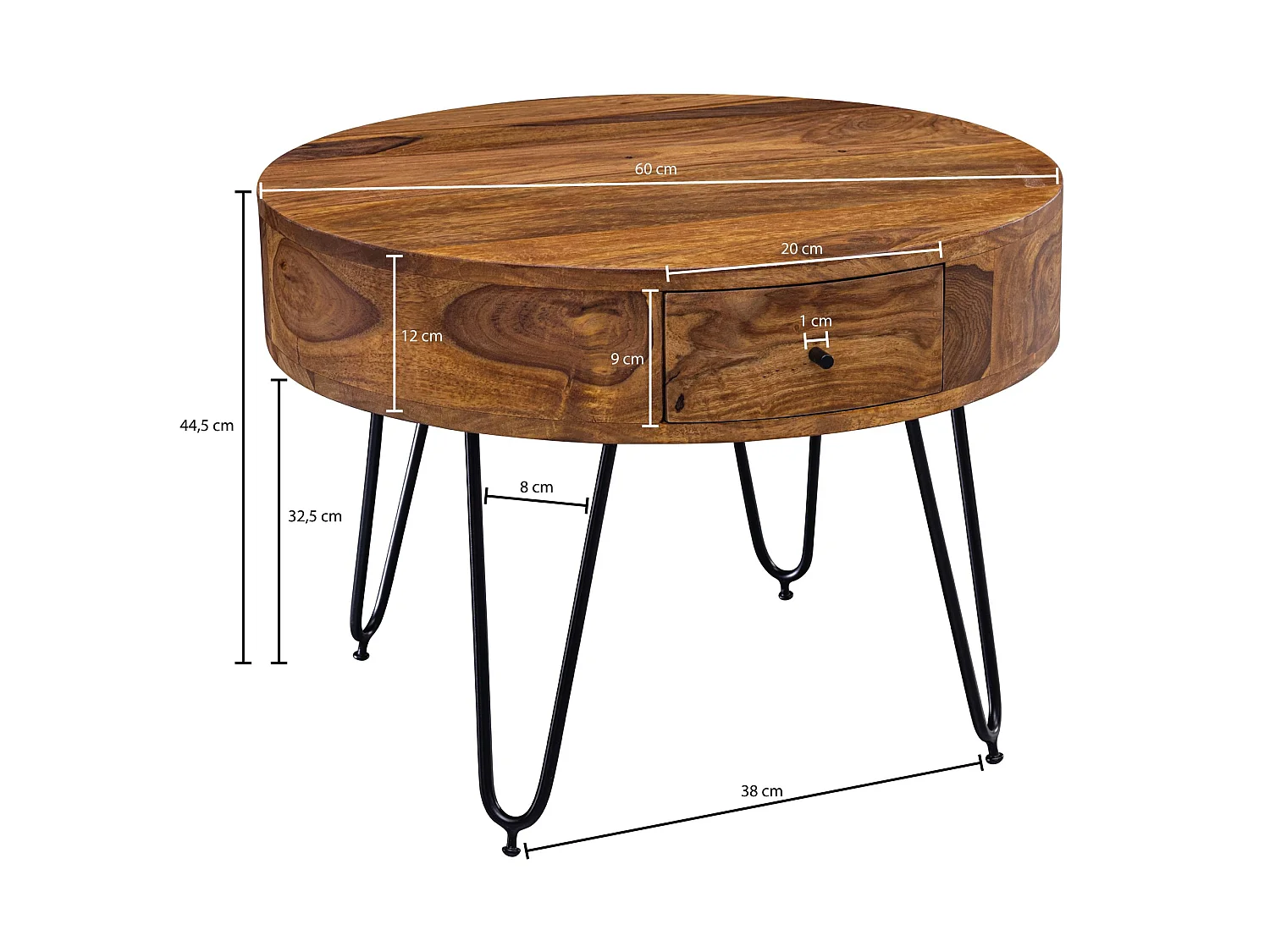 Couchtisch Massivholz 60 cm Wohnzimmertisch Rund Sofatisch Tisch Ablage