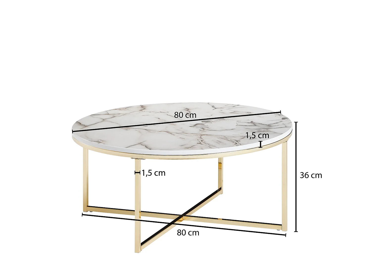 Design Couchtisch Marmor Optik Wohnzimmertisch Ø 80 cm Tisch Rund Metall
