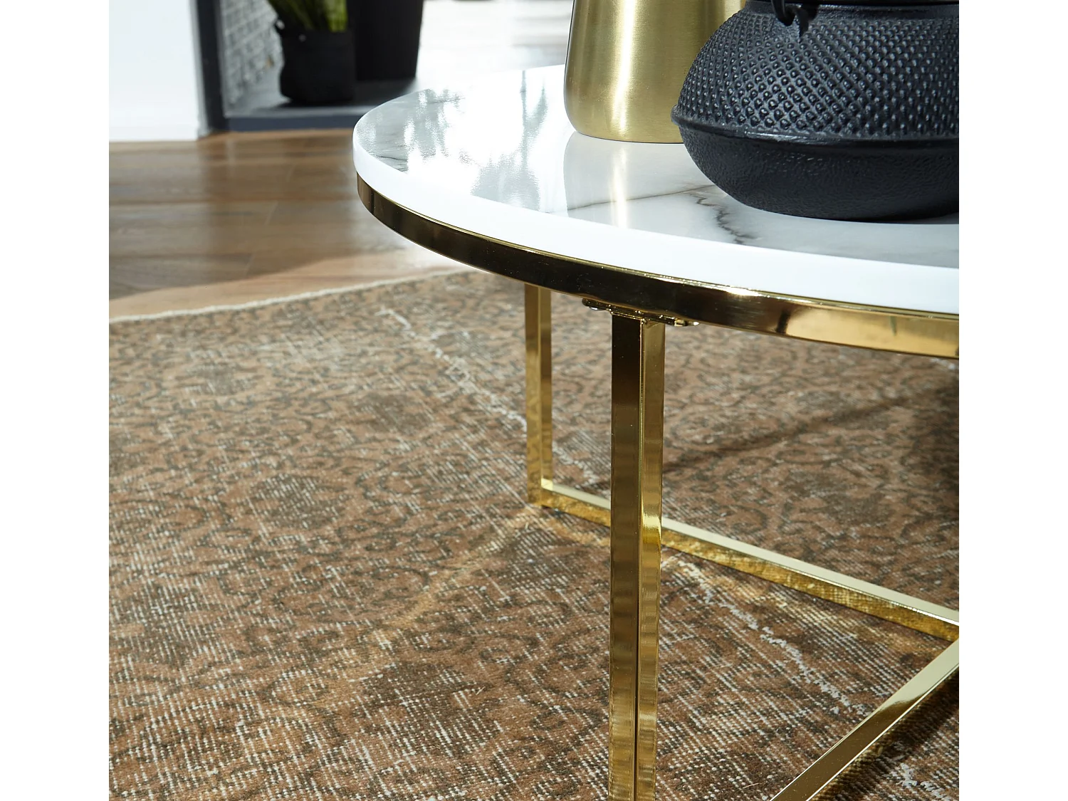 Design Couchtisch Marmor Optik Wohnzimmertisch Ø 80 cm Tisch Rund Metall