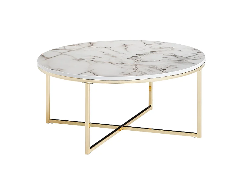 Table Basse de Salon Effet Marbré 80x36x80 cm Table Canapé Moderne Ronde