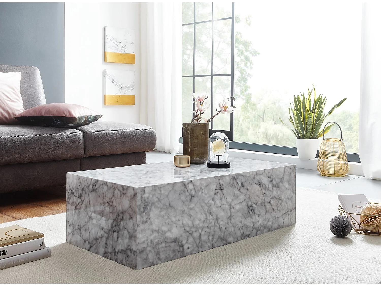 table basse 100cm MDF aspect marbre table de salon table basse moderne