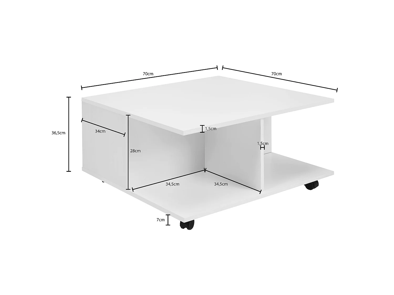 Couchtisch 70x70cm Wohnzimmertisch Sofatisch Tisch mit 2 Schubladen